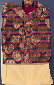 Kids Boys Size 10 Multicolor Silk Blend Kurta Pajama Set - Indian Ethnic Wear - Picture 1 of 5