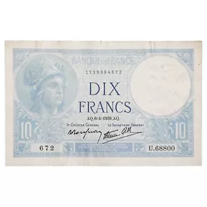 France - billet 10 francs Minerve 1939 - type 1915 modifié - SU - F.07.02 - Imagen 1 de 2