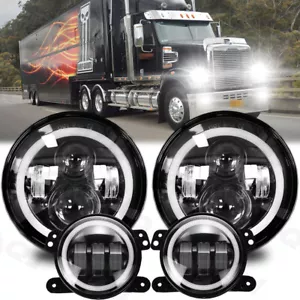 for Freightliner Coronado 7'' Inch LED Headlight Halo Projector + 4'' Fog Lights - Picture 1 of 20