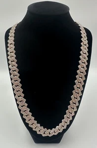 24” Iced Out VVS1 Moissanite Rose Gold Plated Cuban Link Chain Necklace 15MM - Picture 1 of 6