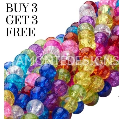 ❤ Round Glass Crackle Beads 200x 4mm 100x 6mm 50x 8mm Choose Bead Colour UK  - Image 1 of 1