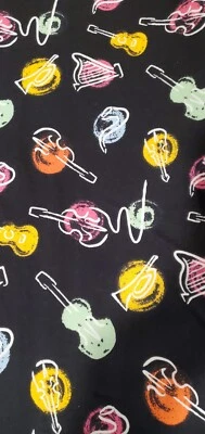 Musical Instruments BRIGHTS ON BLACK Flannel Fabric NEW 2yard +30Inches - Image 1 of 4