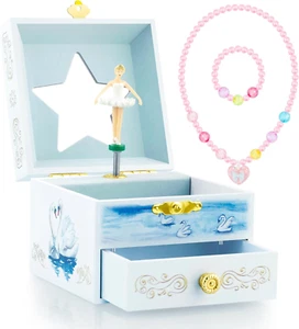 RR round RICH DESIGN Kids Musical Jewelry Box with Drawer and Pretty Jewelry Set - Picture 1 of 12