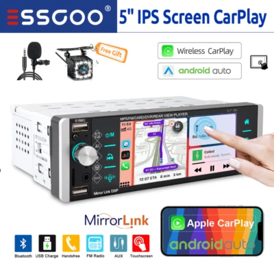 Single 1 DIN Car Stereo Head Unit Apple Carplay/Android Auto Radio USB Head Unit - Image 1 of 4