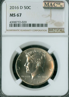 2016 D KENNEDY HALF DOLLAR NGC MS67 PQ 2ND FINEST GRADE MAC SPOTLESS . - Image 1 of 2