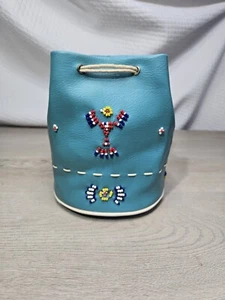1970 Girl's Leather Beaded Draw String Tote-Indian American Craft-Cherokee-Sioux - Picture 1 of 7