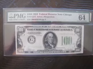 1934 $100 DOLLAR FEDERAL RESERVE NOTE FR2152-G JULIAN - MORGENTHAU CHOICE UNC 64 - Picture 1 of 6