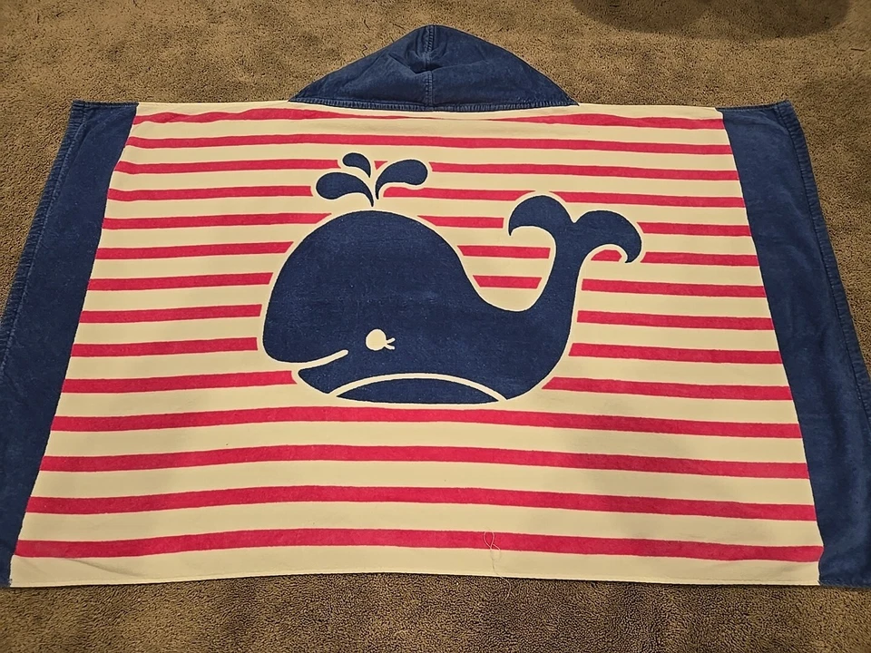 Kids Girls Pottery Barn Kids Pink & White Stripe W Blue Whale Toddler Hooded... - Image 1 of 4