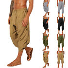 Mens Cotton Linen Harem Pants 3/4 Length Baggy Loose Yoga Hippie Beach Trousers