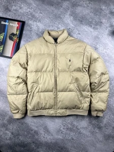 EUC Polo Sport Ralph Lauren Puffer Jacket Beige Tan Down Full Zip Mens Small - Picture 1 of 8
