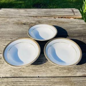 3~BLOCK Manchester Gold Herringbone Design Coupe/Soup Cereal Bowls Thailand - Picture 1 of 10