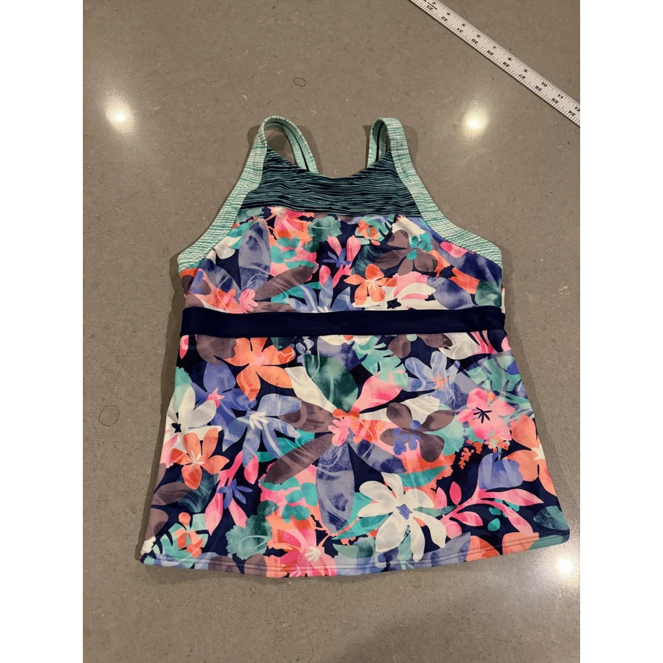 Tankini de surf para niñas Athleta talla L/12 estampado floral Foto 1 de 4