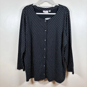 Quacker Factory Polka Dot Cardigan Top Plus 2X Black L/S Rhinestone Snap Buttons - Picture 1 of 7