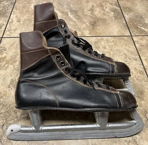 Vintage Mens Imperial Ice Skates Size 10 Black & Brown Leather - Picture 1 of 4