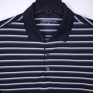 Nike Poloshirt Herren Medium gestreift schwarz, weiß Dri Fit Golf Swoosh - Bild 1 von 11