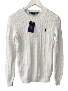 Ralph Lauren Sport NEW Cable Knit Cotton White Long Sleeve Sweater Women's S - Picture 1 of 7