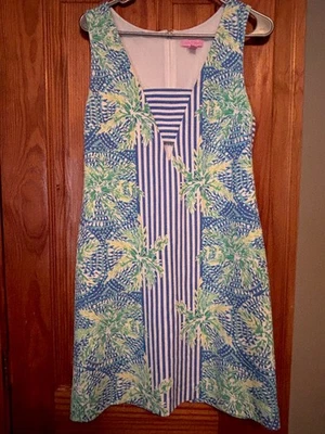 Платье Lilly Pulitzer M Chiara Bennet синяя полоса тропический принт вырез сменное - Изображение 1 из 4
