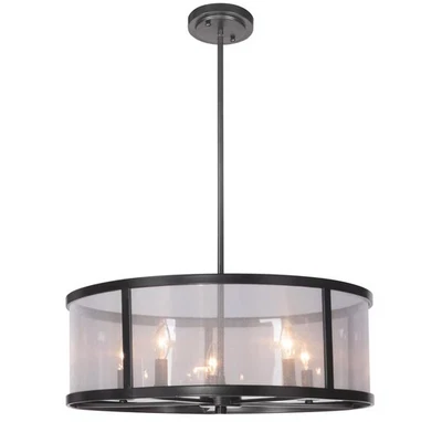 Jeremiah 36795-MBK Danbury 25.4" 5-Light Organza-Wrapped Pendant in Matte Black - Image 1 of 2