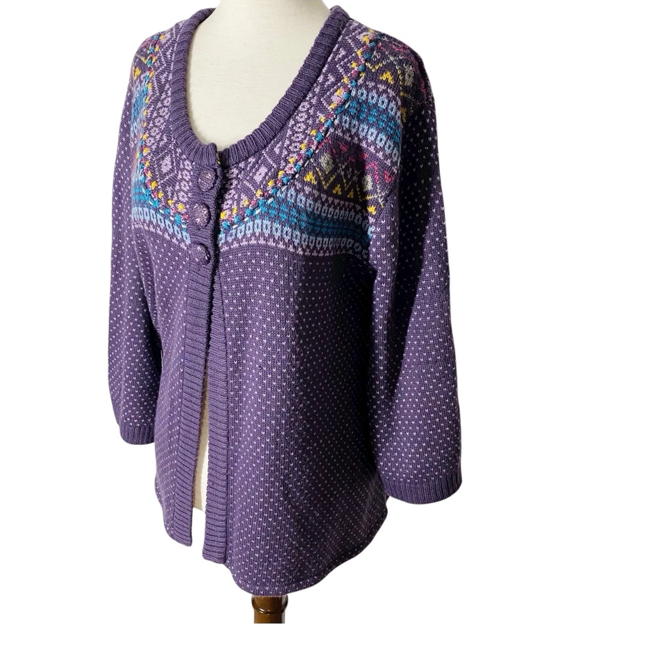 Cárdigan DE COLECCIÓN DRESSBARN XL Fair Isle Manga 3/4 Granny Cabin Cottage Nórdico Foto 1 de 4
