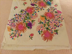 Vintage Embroidered Linen Dresser Scarf Tablecloth Cross Stitch Floral 42”x37” - Picture 1 of 24
