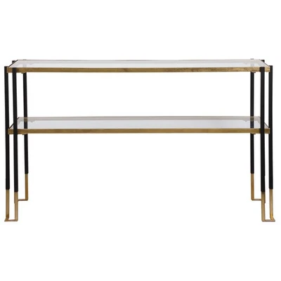 Uttermost 24978 Kentmore 14"W Glass Top Iron Console Table - Gold - Image 1 of 4
