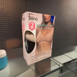 Felina Womens Contour Cup Seamless Wire Free Bra 2 Pack Black/Nude Size L - Picture 1 of 3