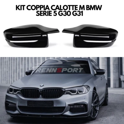KIT COPPIA CALOTTE SPECCHIETTI MSPORT NERE LUCIDE BMW SERIE 5 M5 G30 G31 - Immagine 1 di 3