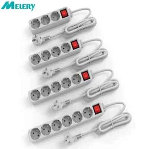 Power Strip Surge Protector 3/4/5/6AC EU Electrical Plug Outlet Socket Cord 1.5m - Picture 1 of 22
