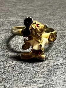 Vintage Walt Disney Productions 3D Enamel Mickey Mouse Ring Goldstone Adjustable - Picture 1 of 1