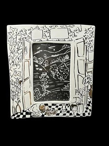 Anthropologie Windowview Frame BlackWhite Gold Ceramic Tabletop 4x6 Photo - Picture 1 of 8