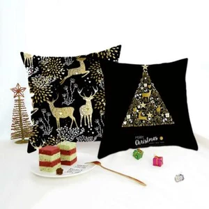 18 inch Beautiful Black Gold Christmas Cushion Cover Pillow Case Home Decoration - Picture 1 of 23