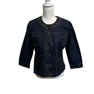 Ruby Rd Woman’s Blue Denim Jean Jacket Size 10 Rivets Fitted Classic - Picture 1 of 4