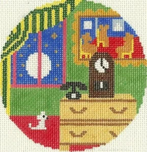 Needlepoint Handpainted Goodnight Moon Bears in Chairs 4.25" - Picture 1 of 4