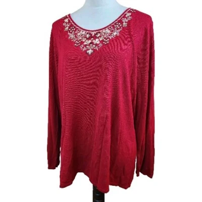 Camiseta túnica tejida floral roja de JH Collectibles para mujer 2X camisa informal bordada  Foto 1 de 4