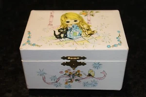 VTG 1969 Orient sevices Ballerina Musical Jewelry Box Big Eyed Girl w Kitty's - Picture 1 of 12