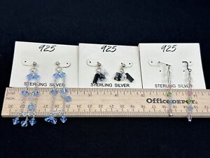 Lot of 3 Pairs of Sterling Silver Earrings- Some Swarovski- Estate Find
