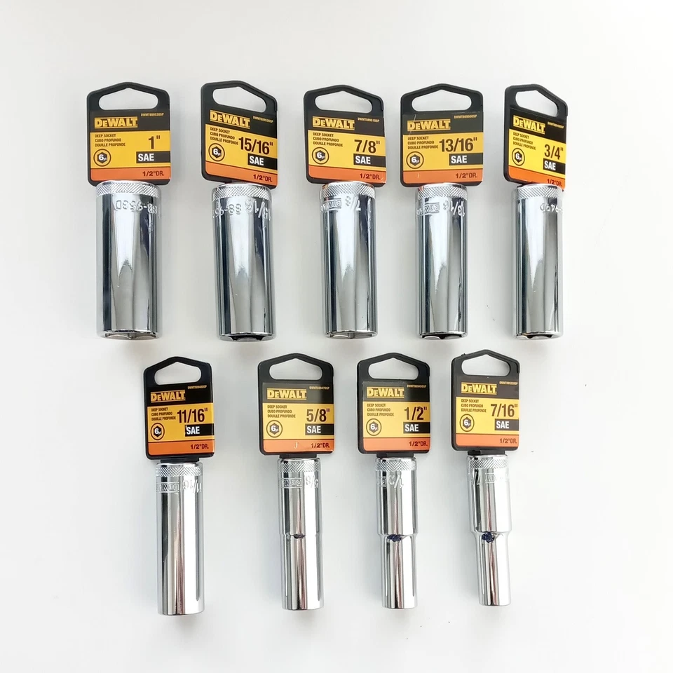 Dewalt DWMT889520SP 1/2" Drive Deep 9pc Socket Set 6pt. SAE 1" to 7/16" No 9/16" - Image 1 of 1