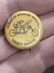 Celluloid Tandem Bicycle Pinback Button League of American Wheelmen 1896 - Picture 1 of 5