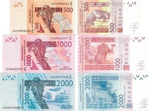 Burkina Faso - Estados de África Occidental Set 3 piezas 500+1000+2000 francos UNC - Imagen 1 de 1