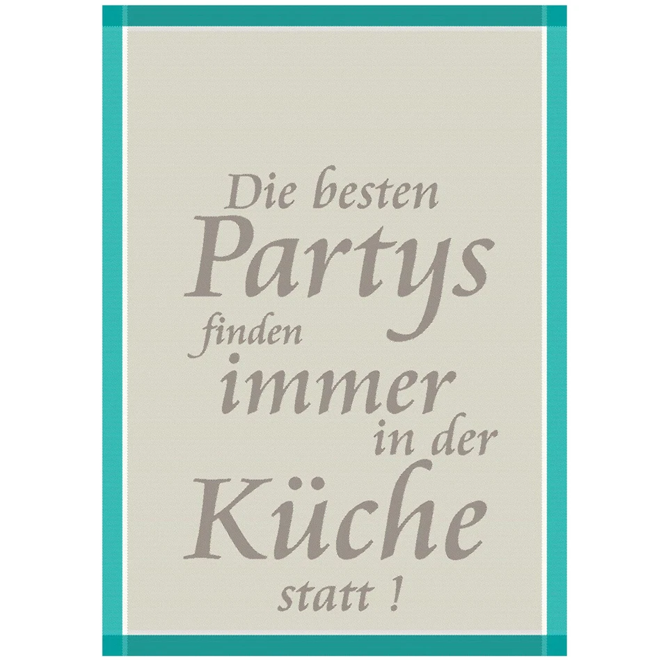 Ross Baumwolle Geschirrtuch 1660-3 mit Party Spruch 50 x 70 cm Türkis-Beige - Bild 1 von 1