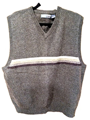 Structure Urban Wear Sleeveless Vest V-Neck Gray Stripes 100% LAMBSWOOL Men’s 1X - Image 1 of 4