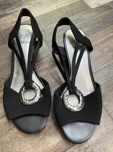 IMPO Stretch Women’s Sandal Low Heel Black Rivel Size 6.5M Silver Accent - Picture 1 of 7
