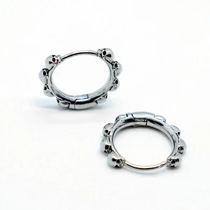 2Pcs Stainless Steel Punk Biker Hoop Huggie Skeleton Punk Stud Earrings Piercing - Picture 1 of 11