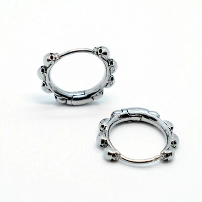 2Pcs Stainless Steel Punk Biker Hoop Huggie Skeleton Punk Stud Earrings Piercing - Image 1 of 4