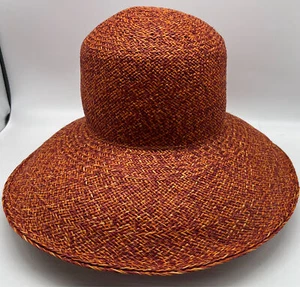 Kokin New york Red ornage yellow straw large brim sun hat - Picture 1 of 6
