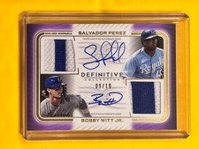 SALVADOR PEREZ & BOBBY WITT JR. 2023 Topps Definitive Dual Patch AUTO # 09/10