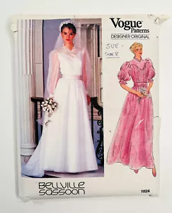 Vintage Vogue Sewing Pattern 1024 Misses Bridal Dress Wedding Gown Size 8, 1980s - Picture 1 of 7