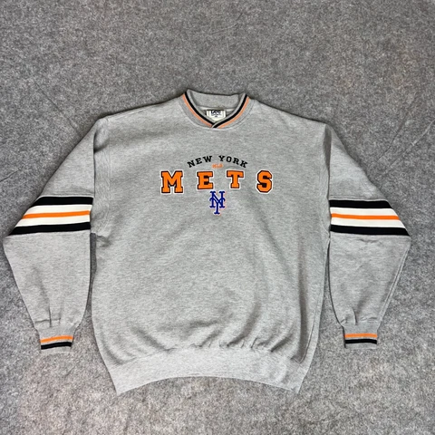 Vintage New York Mets Mens Sweatshirt Large Gray Orange Lee Sport Crew Neck MLB Cover