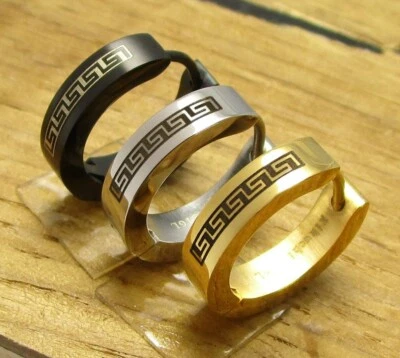 KIKUCHI JEWELRY Pendientes de titanio plegables criollos 16 mmØ Greek Key para hombre