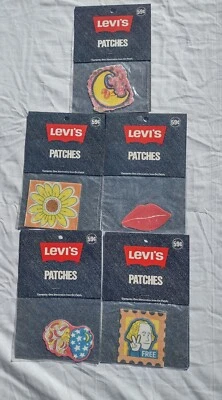 1970's Levi's Iron-On Patches Celestial Moon Stars Freedom Lips Peace NOS 5 Pc. - Image 1 of 4